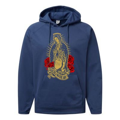 Our Lady Virgen De Guadalupe Virgin Mary Gracias Madre Mía  Performance Fleece Hoodie