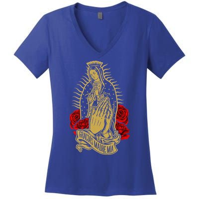 Our Lady Virgen De Guadalupe Virgin Mary Gracias Madre Mía  Women's V-Neck T-Shirt