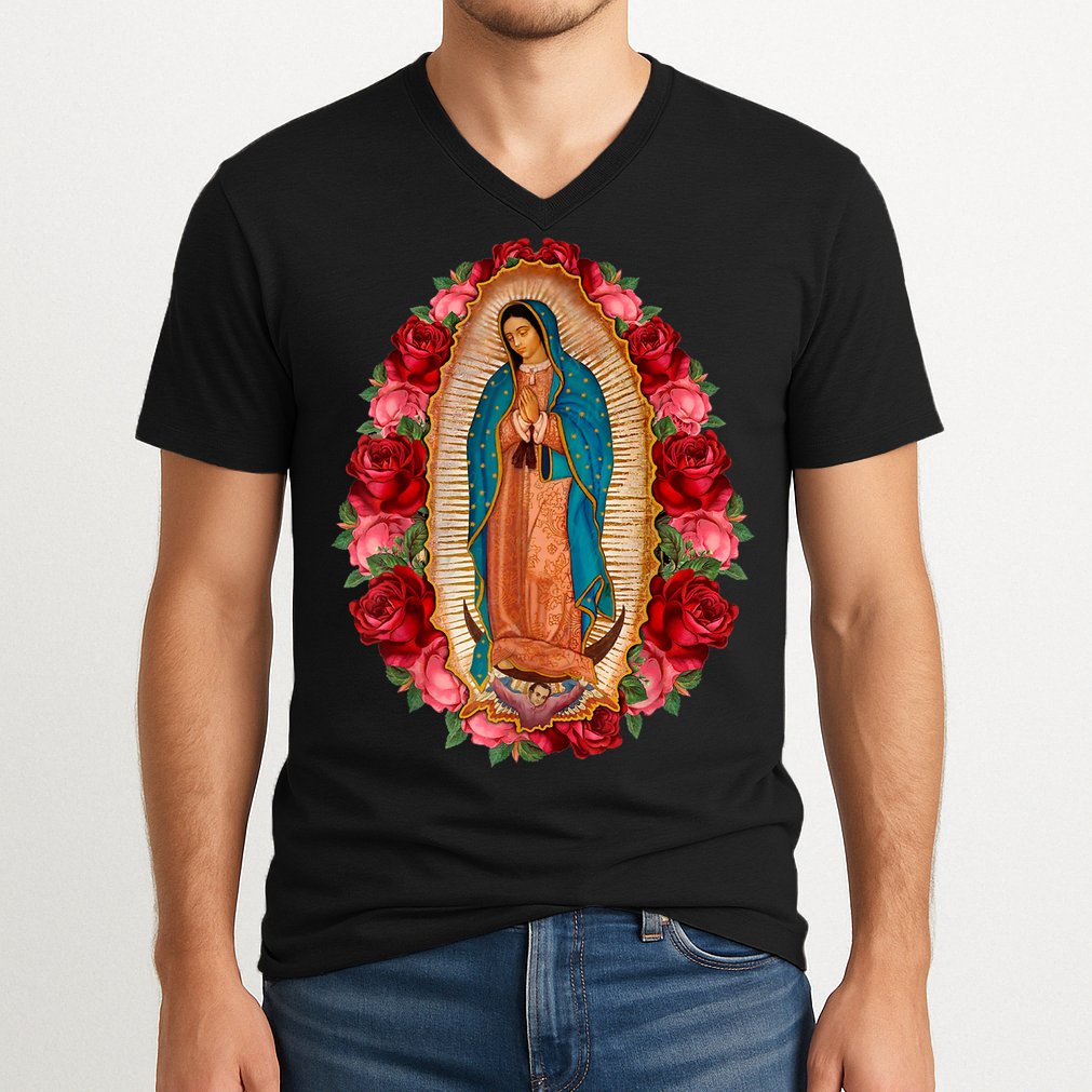 Our Lady Virgen De Guadalupe Virgin Mary Gracias Madre V-Neck T-Shirt