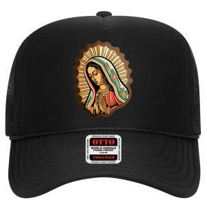 Our Lady Virgen De Guadalupe Mexico Religious High Crown Mesh Back Trucker Hat