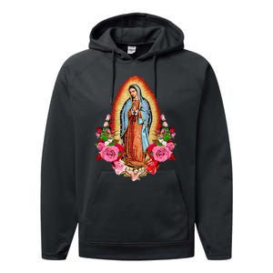 Our Lady Virgen De Guadalupe Virgin Mary Gracias Madre Mía Performance Fleece Hoodie