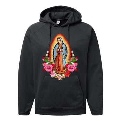 Our Lady Virgen De Guadalupe Virgin Mary Gracias Madre Mía Performance Fleece Hoodie