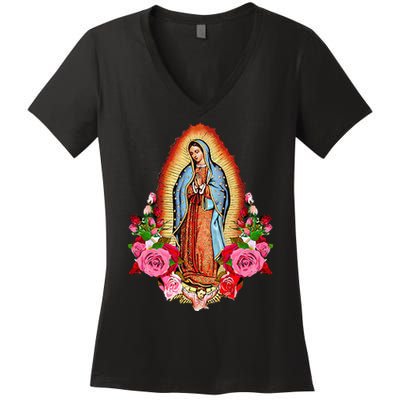 Our Lady Virgen De Guadalupe Virgin Mary Gracias Madre Mía Women's V-Neck T-Shirt