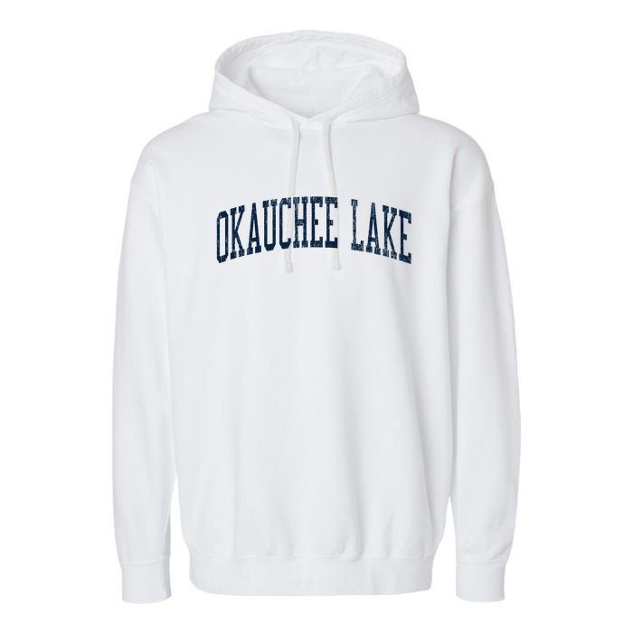 Okauchee Lake Wi Vintage Athletic Sports Garment-Dyed Fleece Hoodie