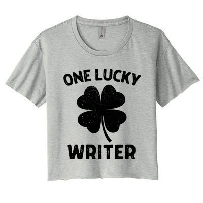 One Lucky Writer St Patricks Day Green Shamrock Leaf Women's Crop Top Tee