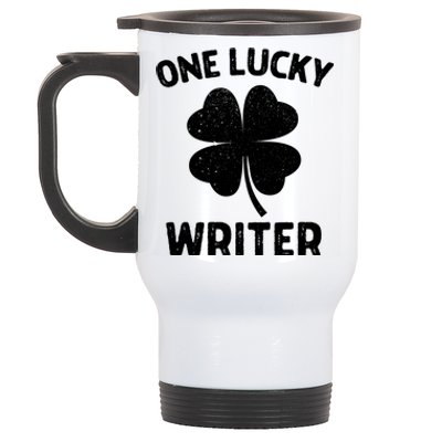 One Lucky Writer St Patricks Day Green Shamrock Leaf Stainless Steel Travel Mug