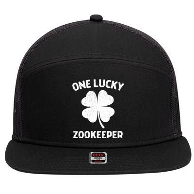 One Lucky Zookeeper St Patricks Day Green Shamrock Leaf 7 Panel Mesh Trucker Snapback Hat