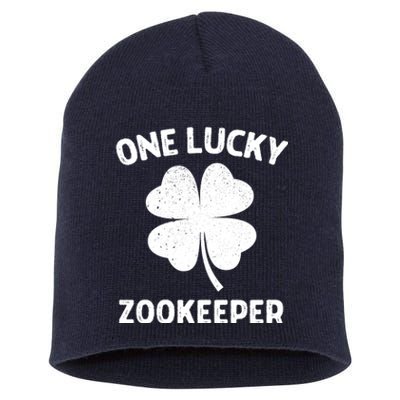 One Lucky Zookeeper St Patricks Day Green Shamrock Leaf Short Acrylic Beanie