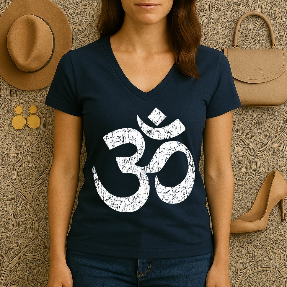 OM AUM Buddhist Zen YOGA Hindu India Women's V-Neck T-Shirt