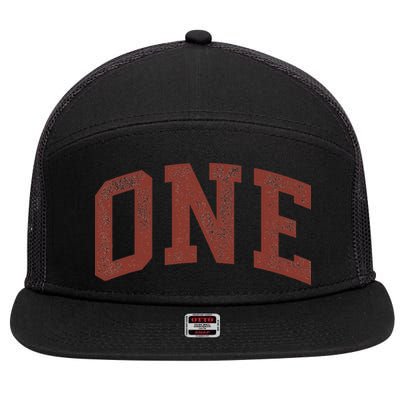 One Minimalist 1st Birthday Design 1-Year-Old 7 Panel Mesh Trucker Snapback Hat