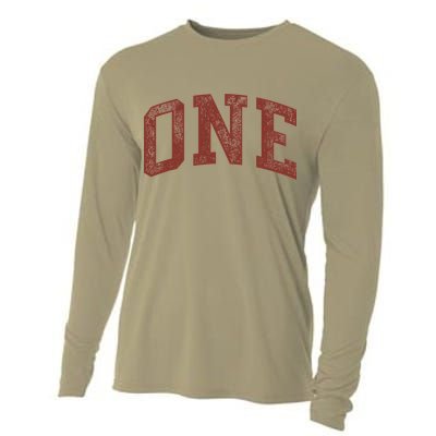 One Minimalist 1st Birthday Design 1-Year-Old Cooling Performance Long Sleeve Crew