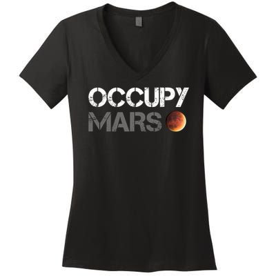 Occupy Mars Astronomy Space Explorer Rocket Science Women's V-Neck T-Shirt