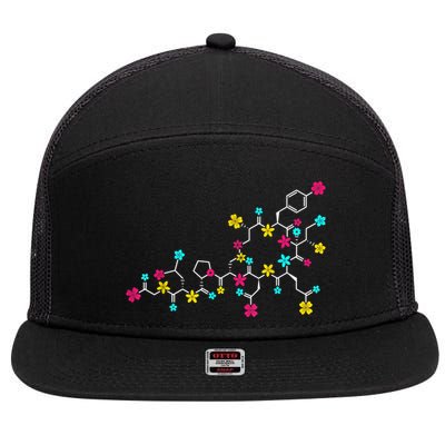 Oxytocin Molecule And Flowers Love Hormone Chemistry Design 7 Panel Mesh Trucker Snapback Hat