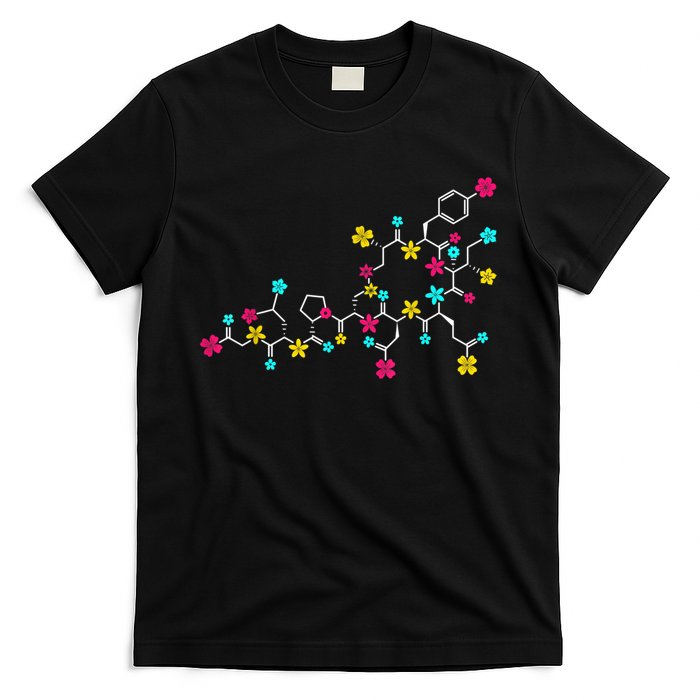 Oxytocin Molecule And Flowers Love Hormone Chemistry Design T-Shirt