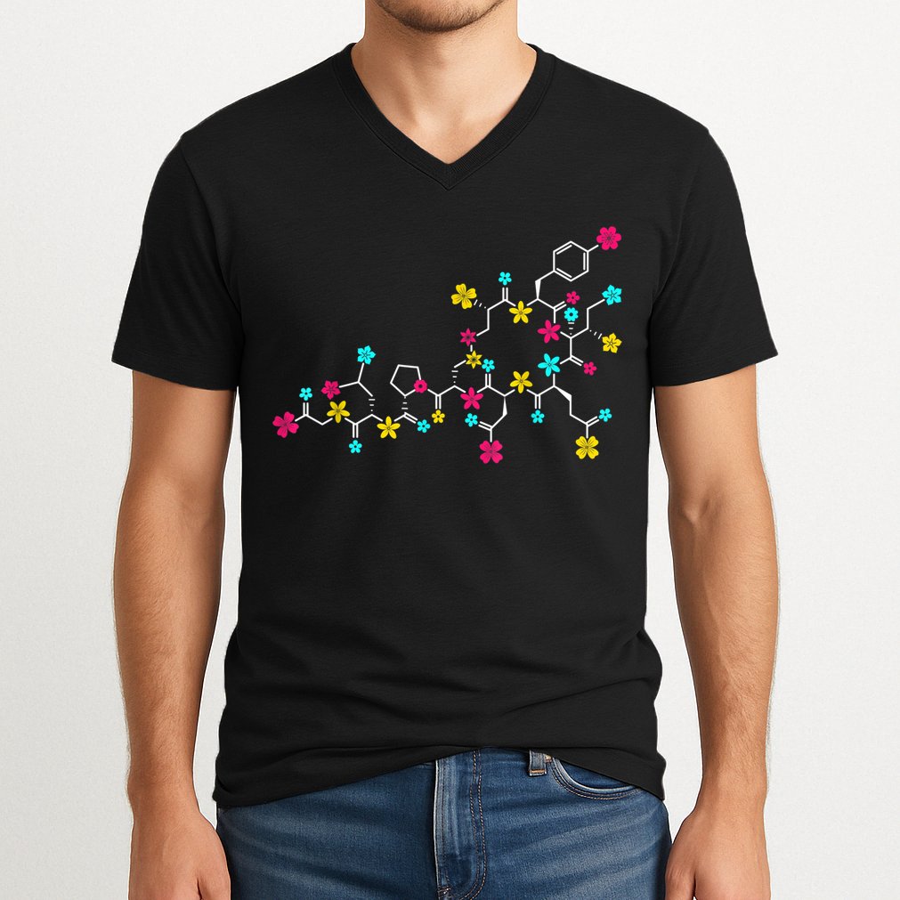 Oxytocin Molecule And Flowers Love Hormone Chemistry Design V-Neck T-Shirt
