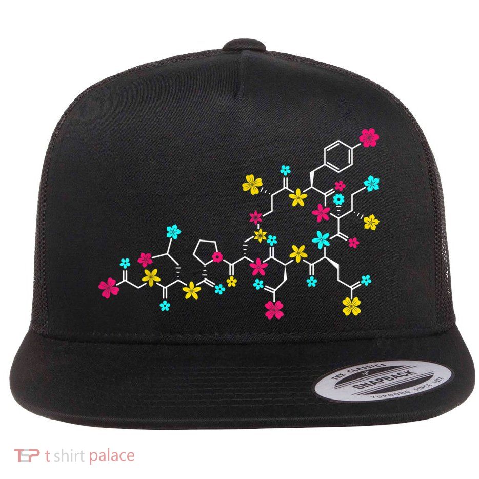 Oxytocin Molecule And Flowers Love Hormone Chemistry Design Flatbill Hat