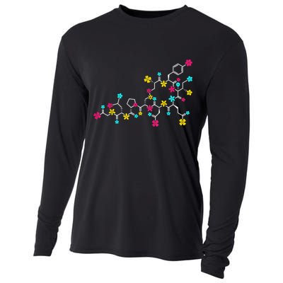 Oxytocin Molecule And Flowers Love Hormone Chemistry Design Cooling Performance Long Sleeve Crew