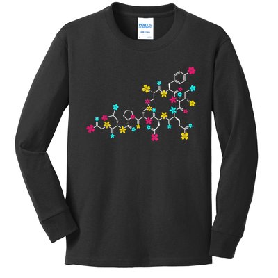 Oxytocin Molecule And Flowers Love Hormone Chemistry Design Kids Long Sleeve Shirt