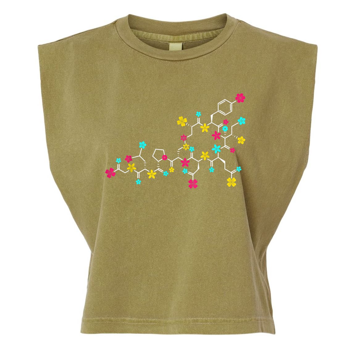 Oxytocin Molecule And Flowers Love Hormone Chemistry Design Garment-Dyed Women's Muscle Tee
