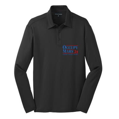 Occupy Mars Astronomy Space Fight Fight Fight Silk Touch Performance Long Sleeve Polo