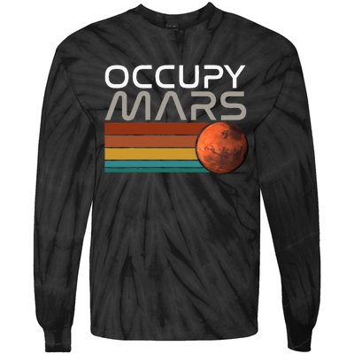 Occupy Mars Astronomy Space Explorer Rocket Vintage Tie-Dye Long Sleeve Shirt