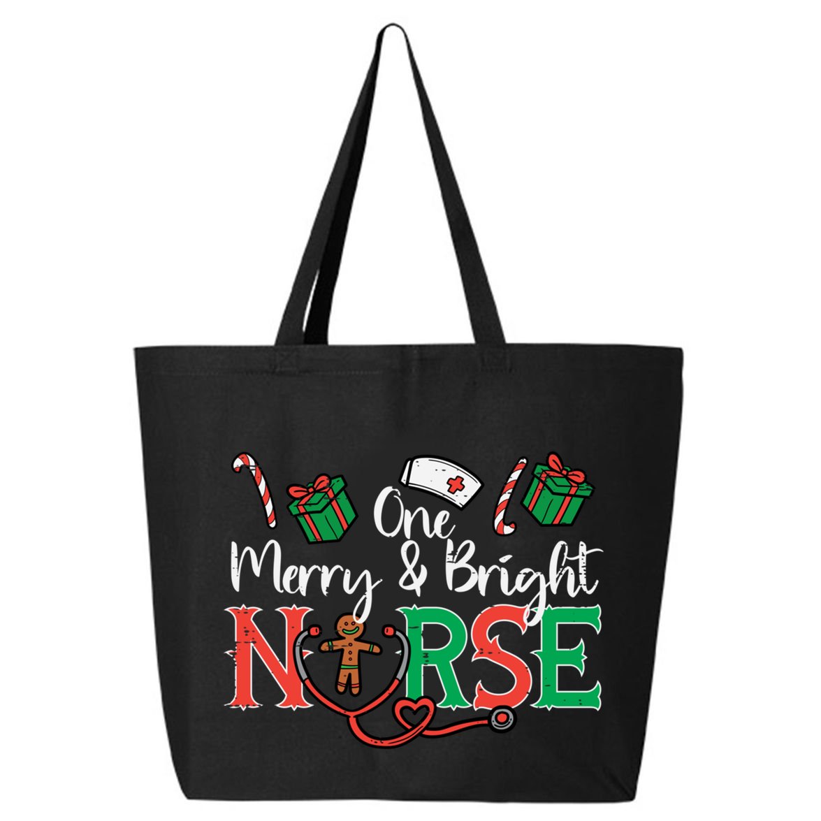 One Merry Bright Nurse Christmas Cute Xmas Nursing Scrub Top Gift 25L Jumbo Tote