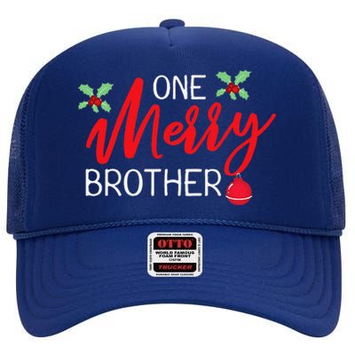 One Merry Brother Christmas Day Family Matching Gift High Crown Mesh Back Trucker Hat