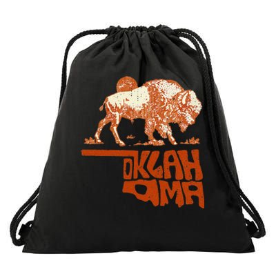 Oklahoma Map Bison Buffalo Oklahoma Souvenir Vintage Drawstring Bag