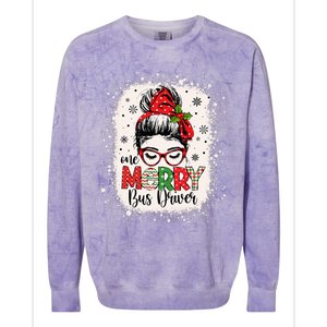 One Merry Bus Driver Messy Bun Christmas School Bus Driver Colorblast Crewneck Sweatshirt