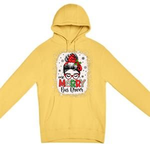 One Merry Bus Driver Messy Bun Christmas School Bus Driver Premium Pullover Hoodie