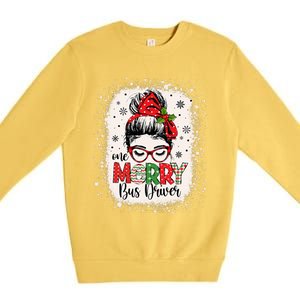 One Merry Bus Driver Messy Bun Christmas School Bus Driver Premium Crewneck Sweatshirt