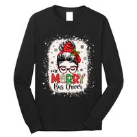 One Merry Bus Driver Messy Bun Christmas School Bus Driver Long Sleeve Shirt