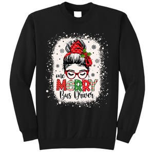 One Merry Bus Driver Messy Bun Christmas School Bus Driver Sweatshirt