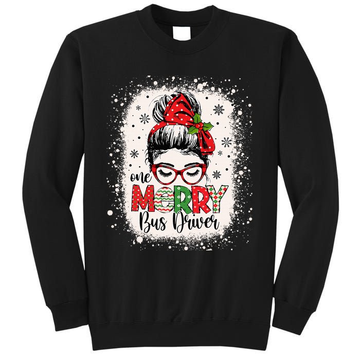 One Merry Bus Driver Messy Bun Christmas School Bus Driver Sweatshirt