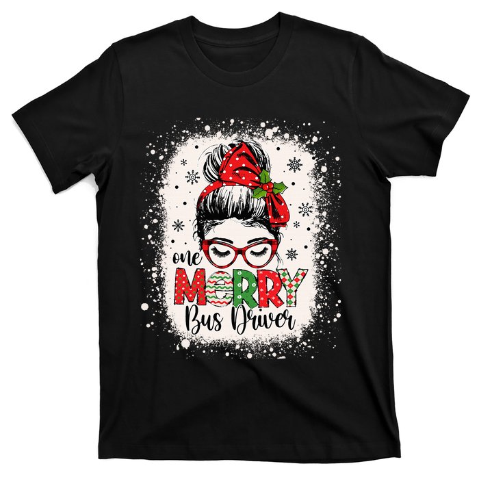 One Merry Bus Driver Messy Bun Christmas School Bus Driver T-Shirt