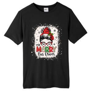 One Merry Bus Driver Messy Bun Christmas School Bus Driver Tall Fusion ChromaSoft Performance T-Shirt