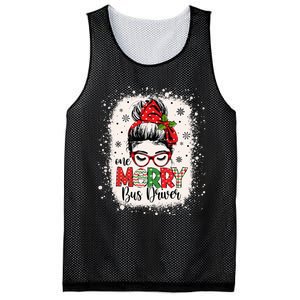 One Merry Bus Driver Messy Bun Christmas School Bus Driver Mesh Reversible Basketball Jersey Tank