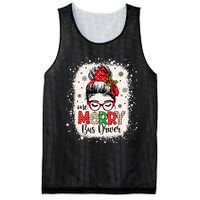 One Merry Bus Driver Messy Bun Christmas School Bus Driver Mesh Reversible Basketball Jersey Tank