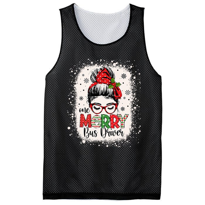 One Merry Bus Driver Messy Bun Christmas School Bus Driver Mesh Reversible Basketball Jersey Tank