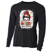 One Merry Bus Driver Messy Bun Christmas School Bus Driver Cooling Performance Long Sleeve Crew