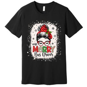 One Merry Bus Driver Messy Bun Christmas School Bus Driver Premium T-Shirt