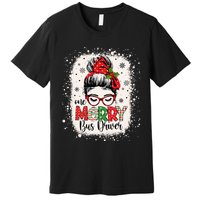 One Merry Bus Driver Messy Bun Christmas School Bus Driver Premium T-Shirt