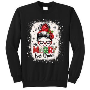 One Merry Bus Driver Messy Bun Christmas School Bus Driver Tall Sweatshirt