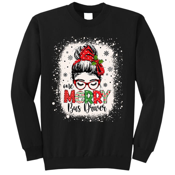 One Merry Bus Driver Messy Bun Christmas School Bus Driver Tall Sweatshirt