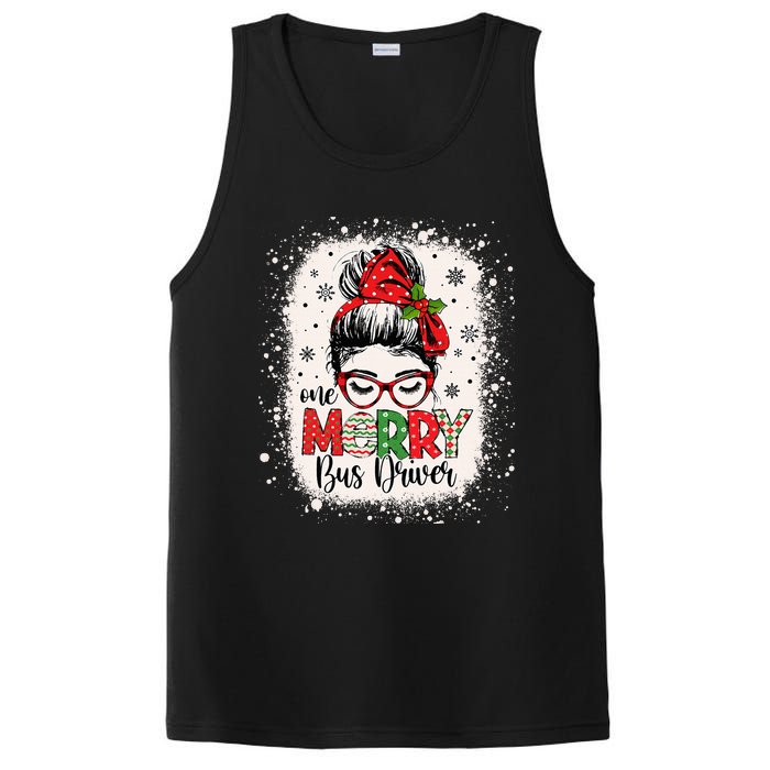 One Merry Bus Driver Messy Bun Christmas School Bus Driver PosiCharge Competitor Tank