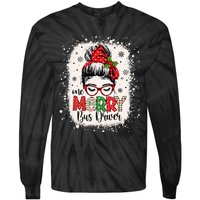 One Merry Bus Driver Messy Bun Christmas School Bus Driver Tie-Dye Long Sleeve Shirt