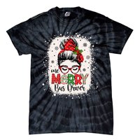 One Merry Bus Driver Messy Bun Christmas School Bus Driver Tie-Dye T-Shirt