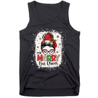 One Merry Bus Driver Messy Bun Christmas School Bus Driver Tank Top