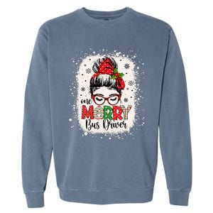 One Merry Bus Driver Messy Bun Christmas School Bus Driver Garment-Dyed Sweatshirt