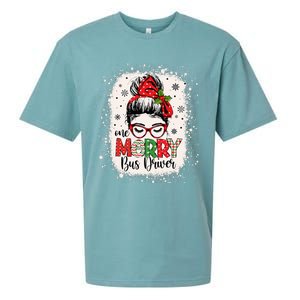 One Merry Bus Driver Messy Bun Christmas School Bus Driver Sueded Cloud Jersey T-Shirt